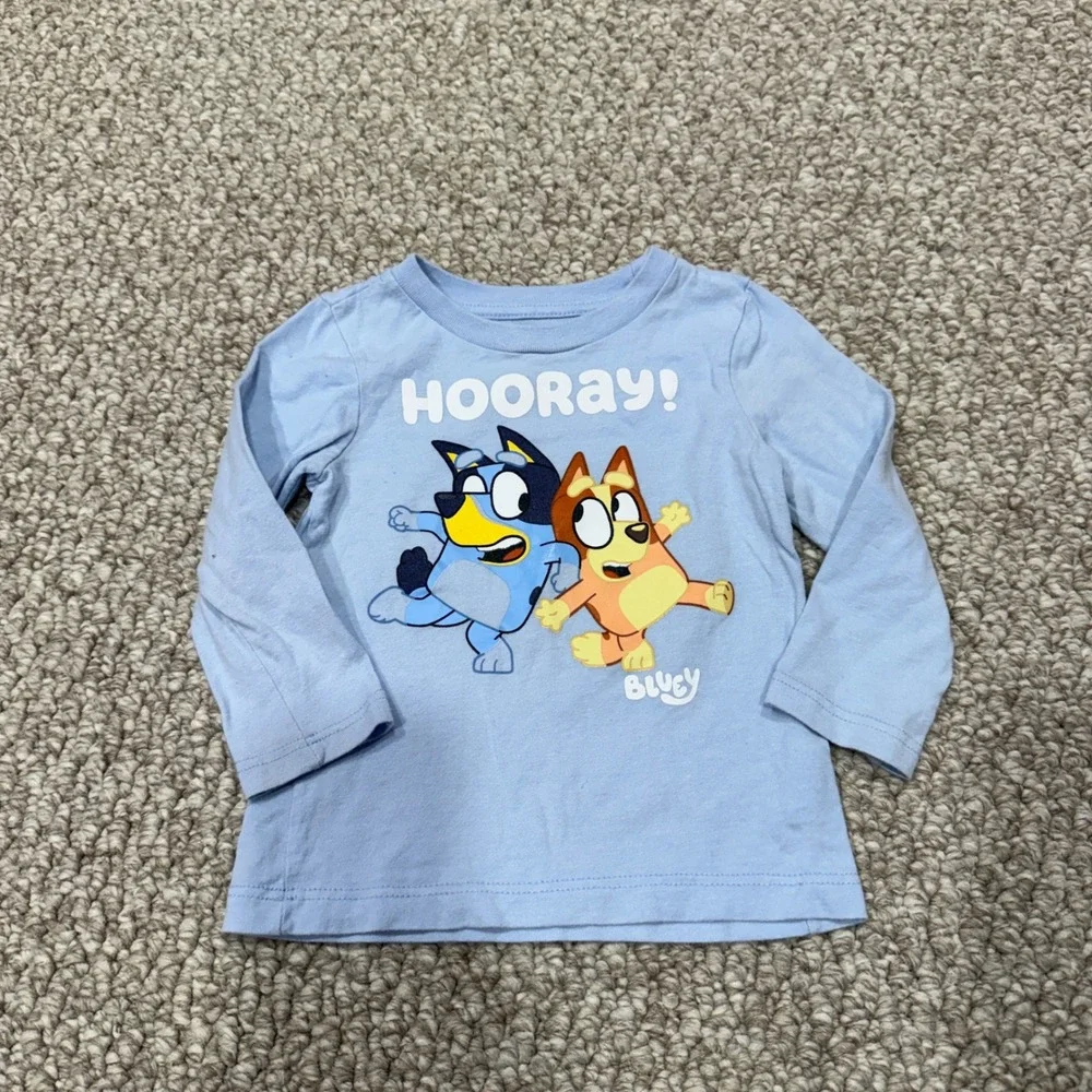 Bluey Hooray Long Sleeve T‎ Shirt Kids Size 12 Months Blue Top